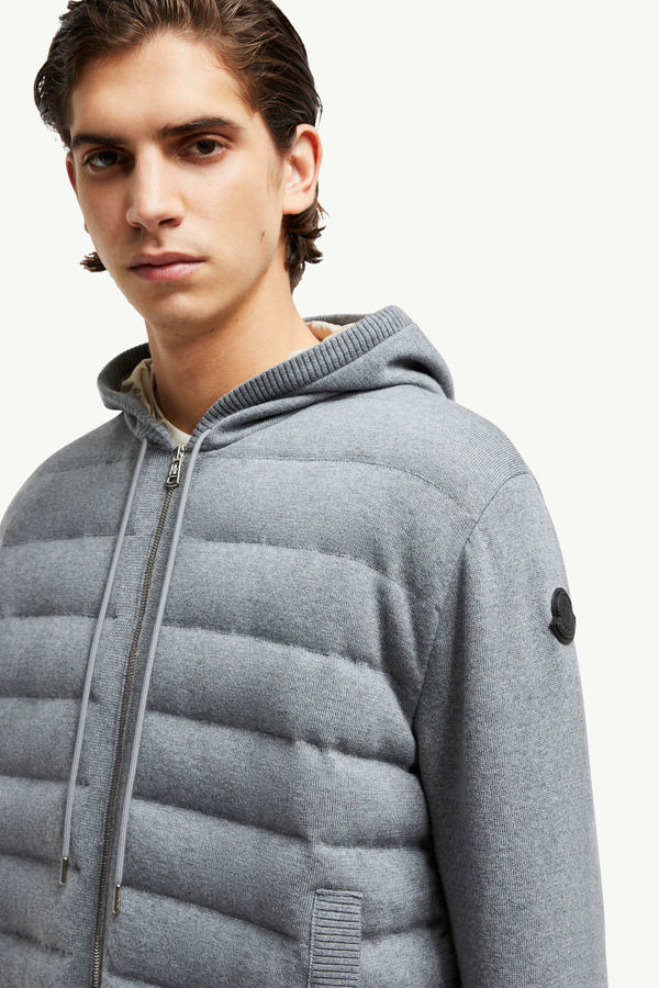Wattierter Kapuzen-Wollpullover mit Reißverschluss Herren Grau Moncler 1