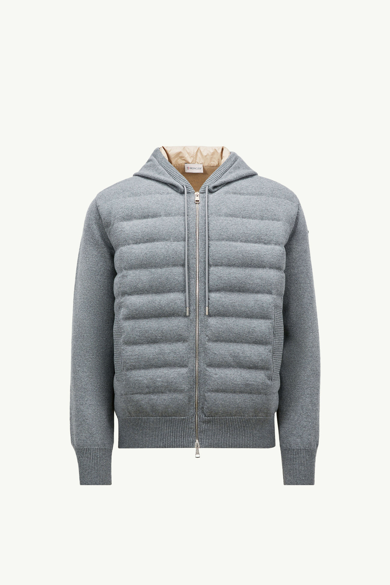 Felpa imbottita in lana con cappuccio e zip Uomo Grigio Moncler 2