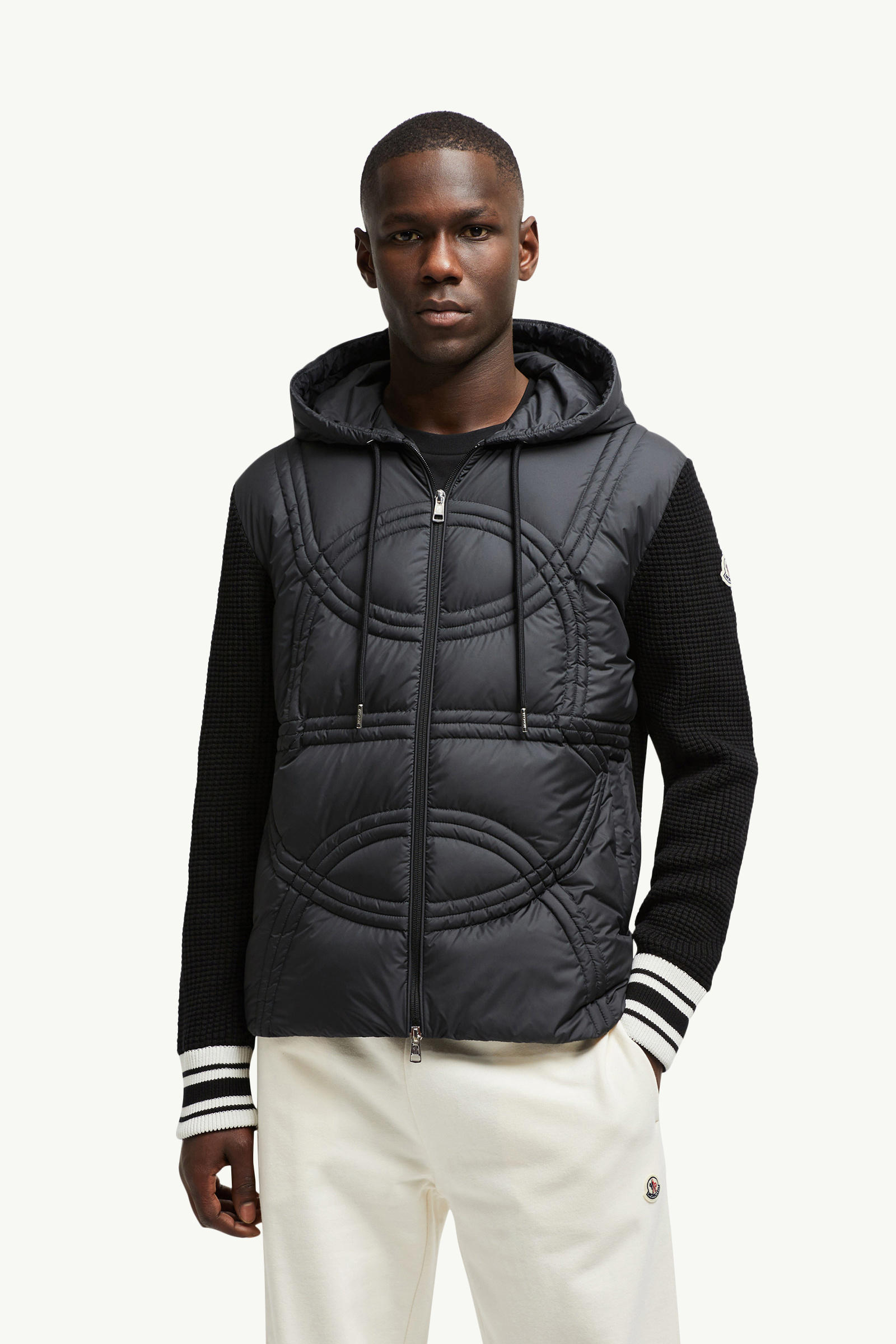 Logo-Quilted Padded Cotton Zip-Up Hoodie Men Black Moncler 0