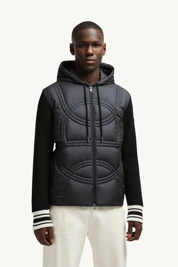 Logo-Quilted Padded Cotton Zip-Up Hoodie Men Black Moncler 3