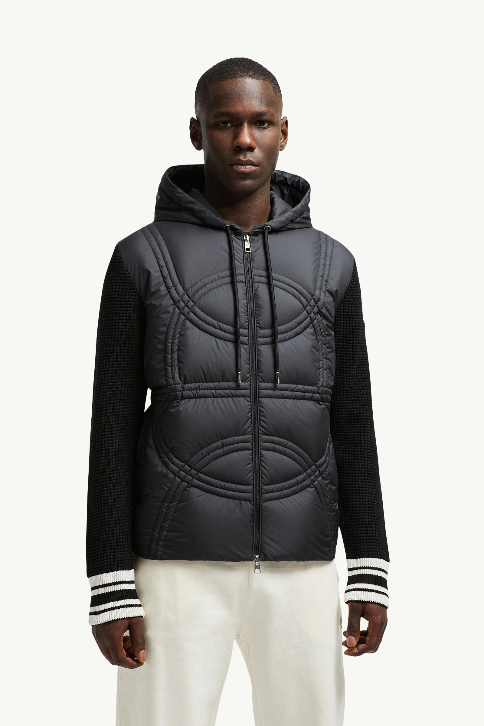 Logo-Quilted Padded Cotton Zip-Up Hoodie Men Black Moncler 3