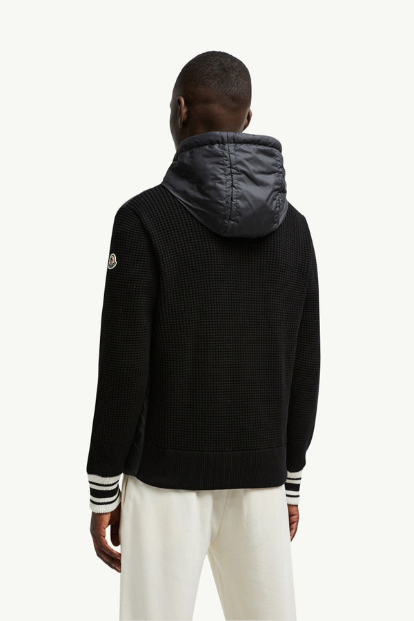 Logo-Quilted Padded Cotton Zip-Up Hoodie Men Black Moncler 4