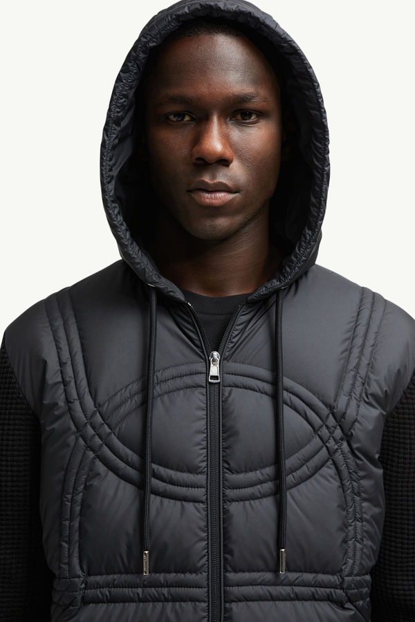 Logo-Quilted Padded Cotton Zip-Up Hoodie Men Black Moncler 5
