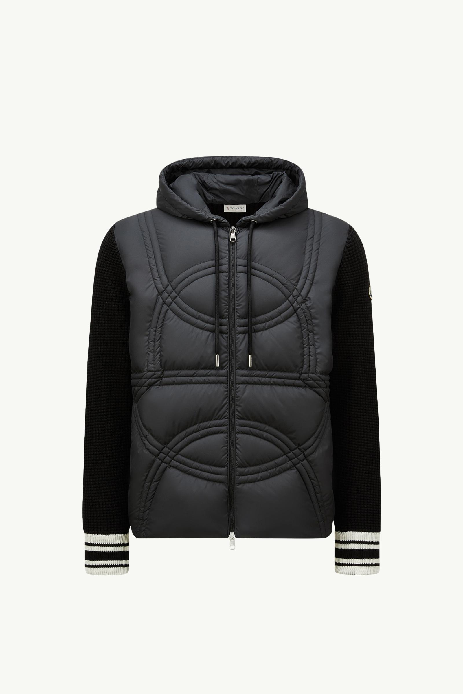 【MONCLER】Logo-Quiltedパッド入りジップアップ・パーカー Black Logo-Quilted Padded Cotton Zip-Up Hoodie - Sweaters