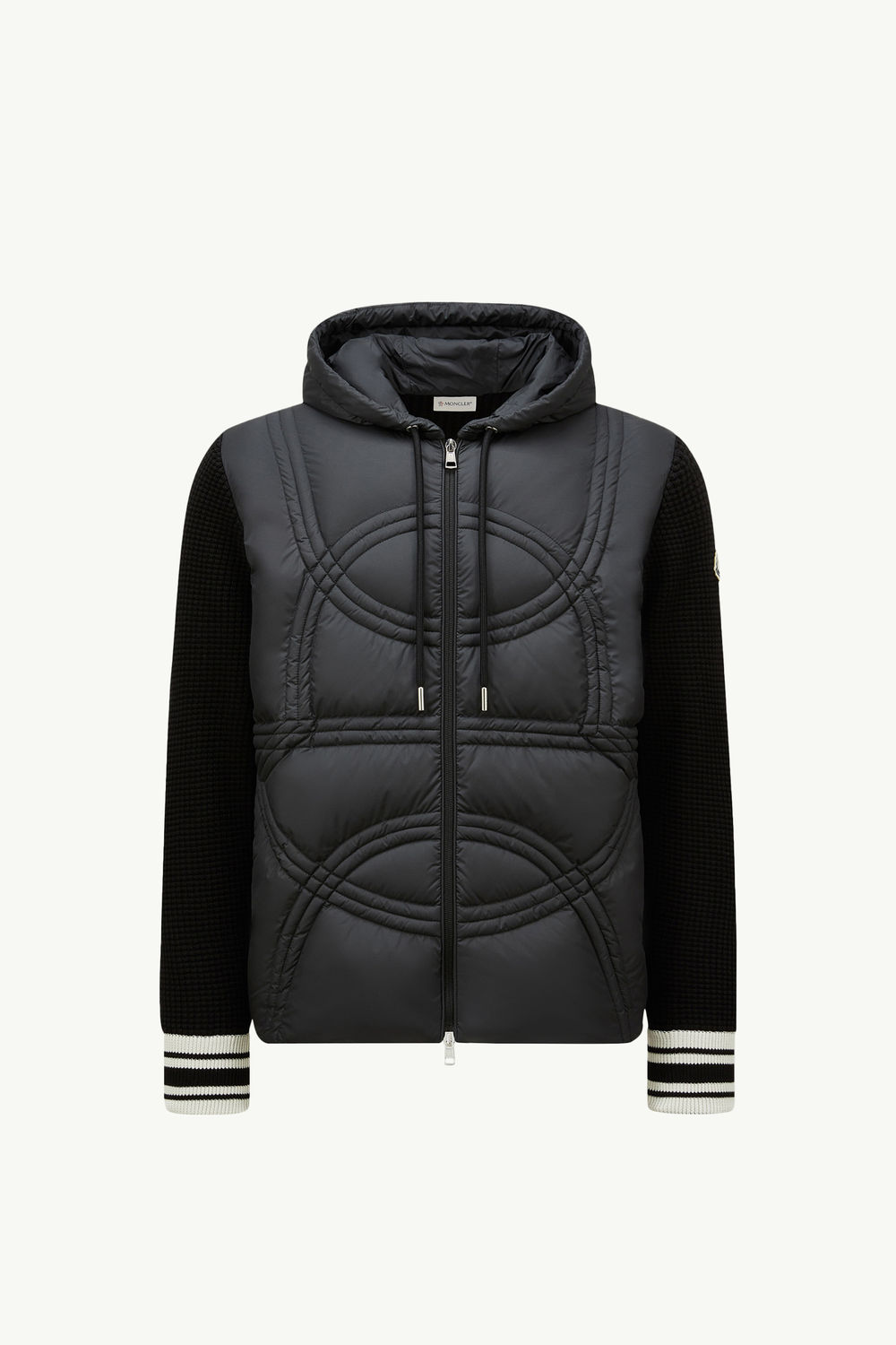 Wattierter Kapuzenpullover mit Reißverschluss und gestepptem Logo Herren Schwarz Moncler 2