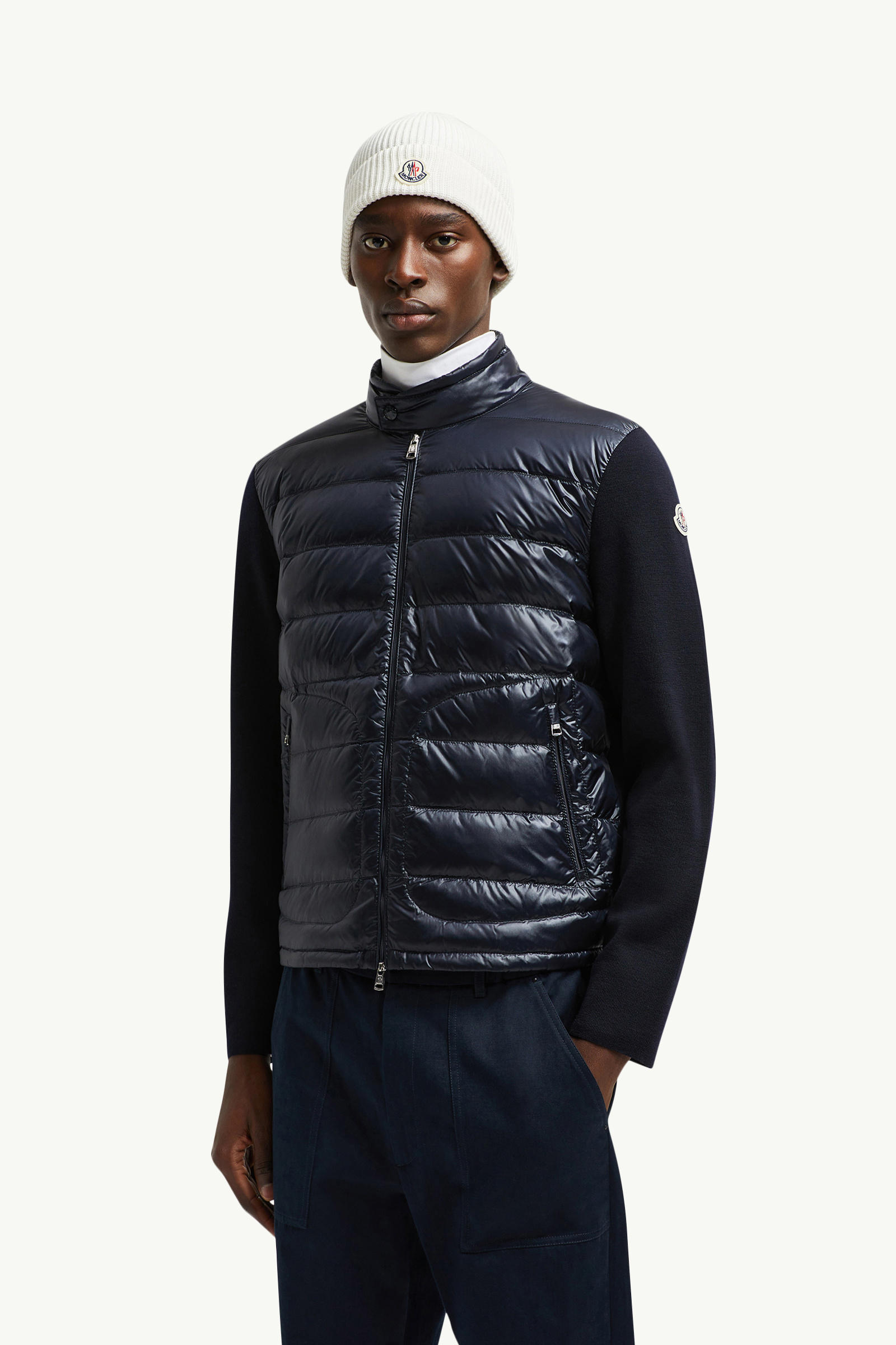 Wattierte Strickjacke aus Wolle mit Reißverschluss Herren Blau Moncler 0