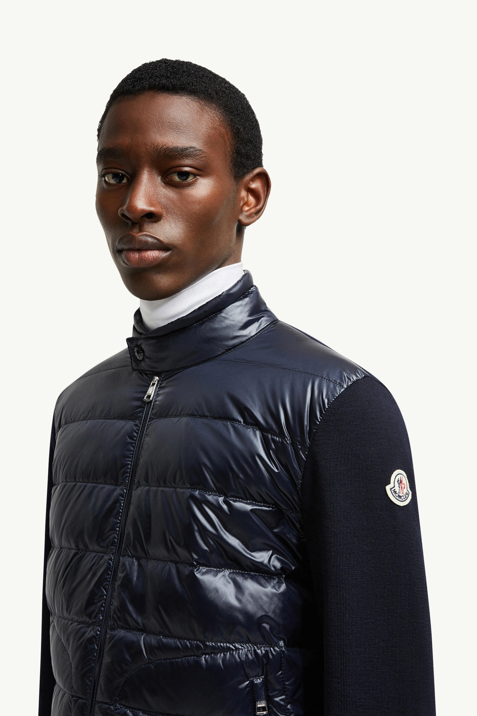 Wattierte Strickjacke aus Wolle mit Reißverschluss Herren Blau Moncler 1