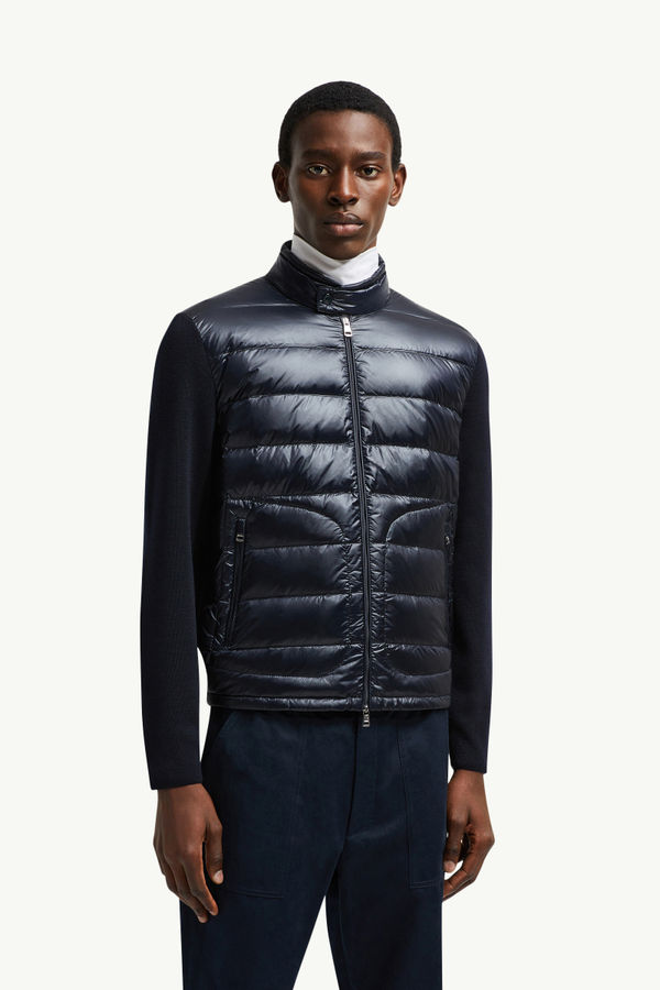Cardigan zippé matelassé en laine Hommes Bleu Moncler 3