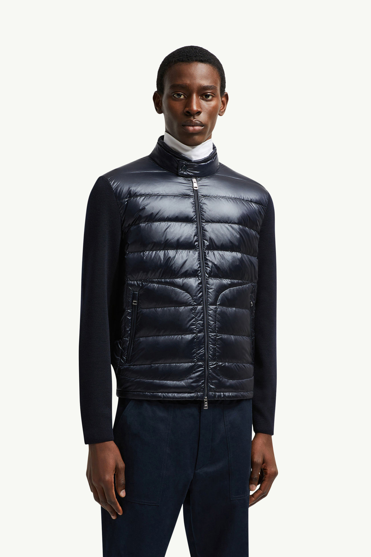 夾層羊毛拉鏈開襟毛衣 男士 藍色 Moncler 3