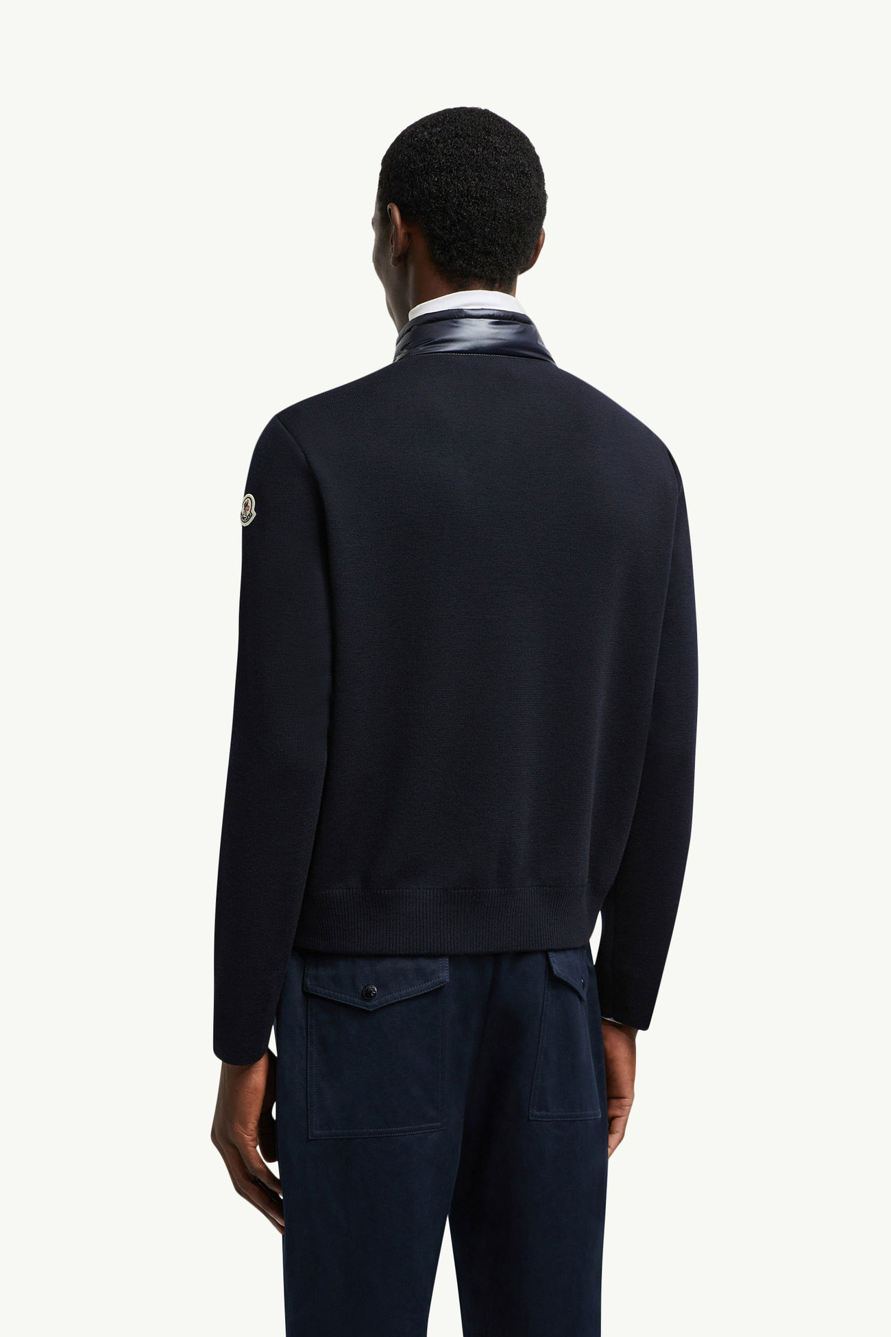 夾層羊毛拉鏈開襟毛衣 男士 藍色 Moncler 4