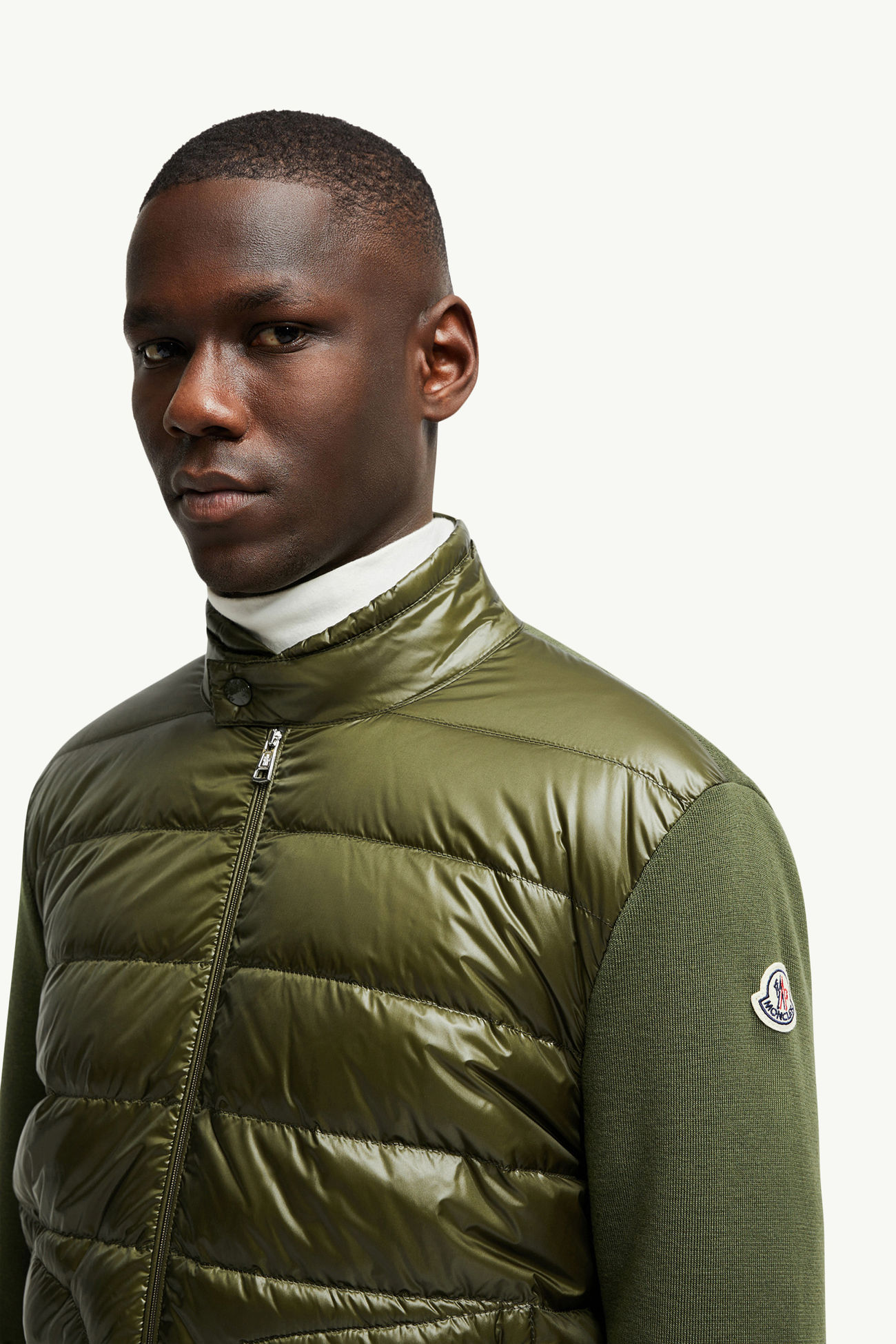 Wattierte Strickjacke aus Wolle mit Reißverschluss Herren Olivgrün Moncler 1