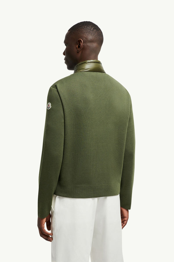 Wattierte Strickjacke aus Wolle mit Reißverschluss Herren Olivgrün Moncler 4