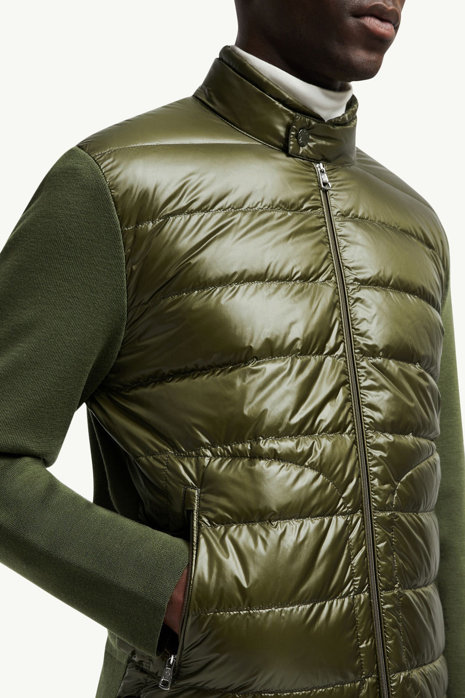 Olive Green Padded Wool Zip-Up Cardigan - Sweaters & Cardigans for