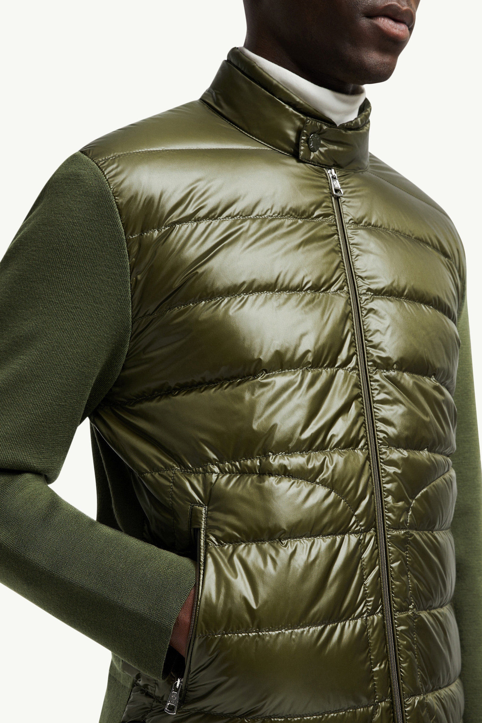 夾層羊毛拉鏈開襟毛衣 男士 橄欖綠色 Moncler 5