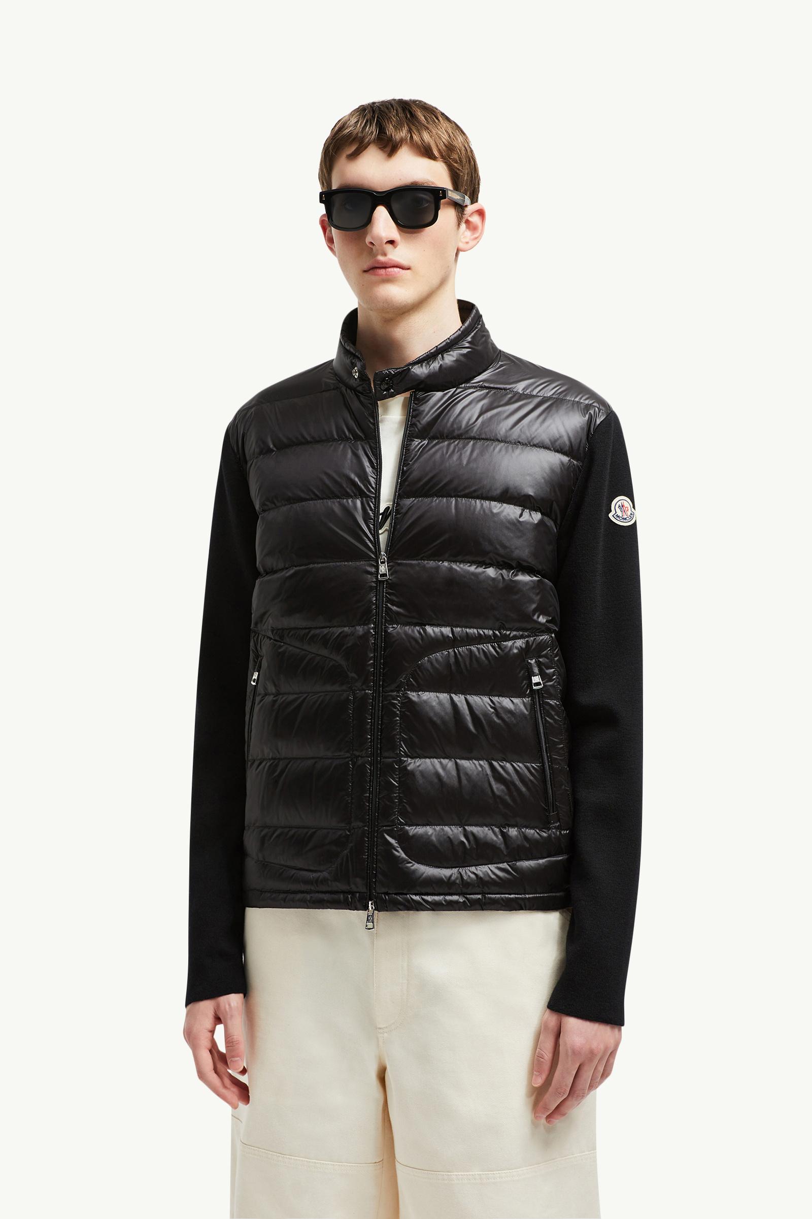 Black Padded Wool Zip-Up Cardigan - Sweaters & Cardigans for