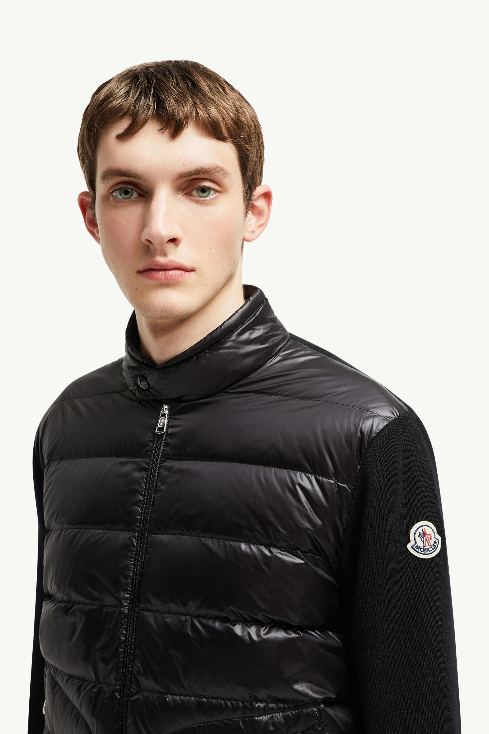 Padded Wool Zip-Up Cardigan Men Black Moncler 1