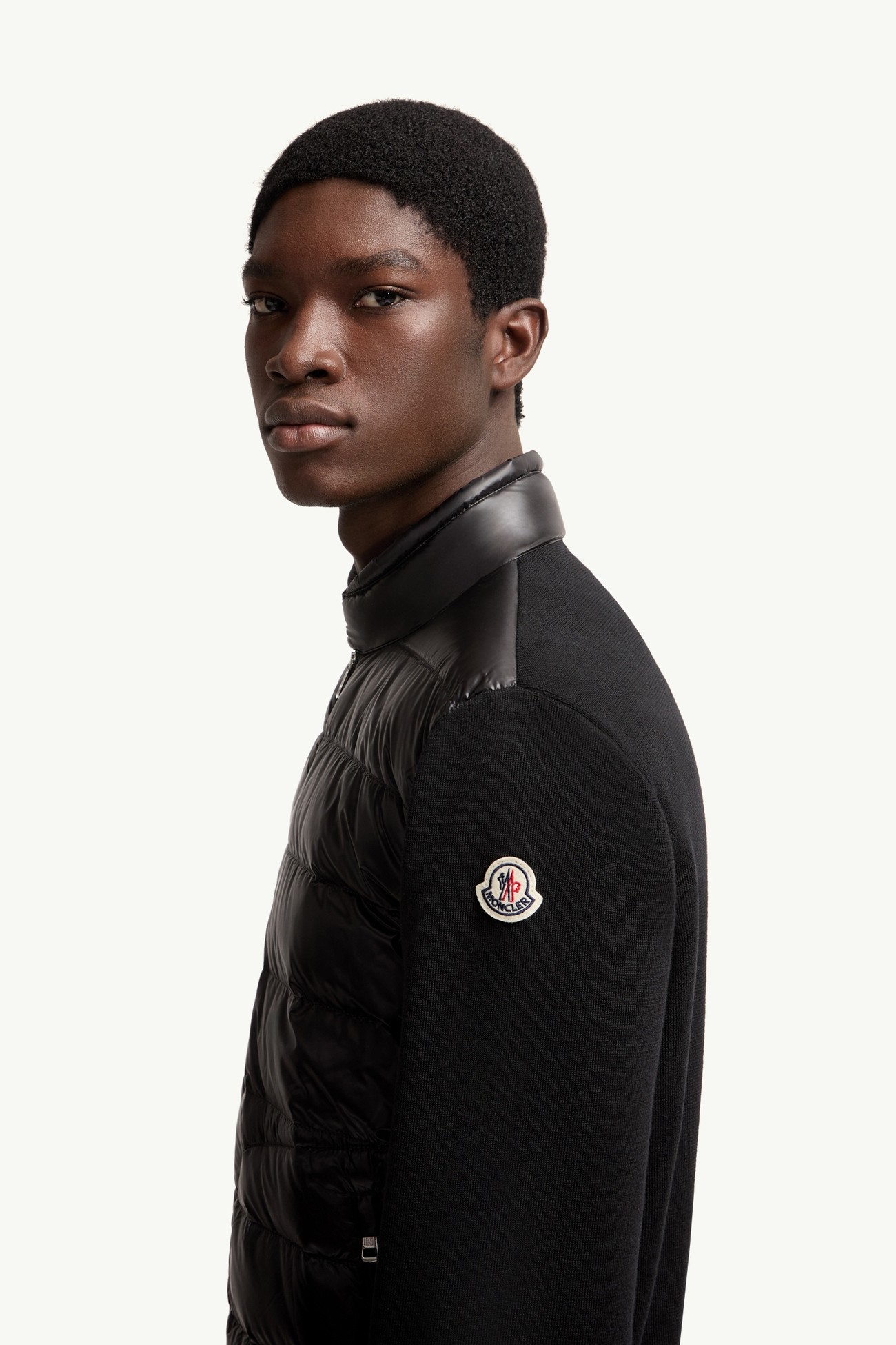 Padded Wool Zip-Up Cardigan Men Black Moncler 1