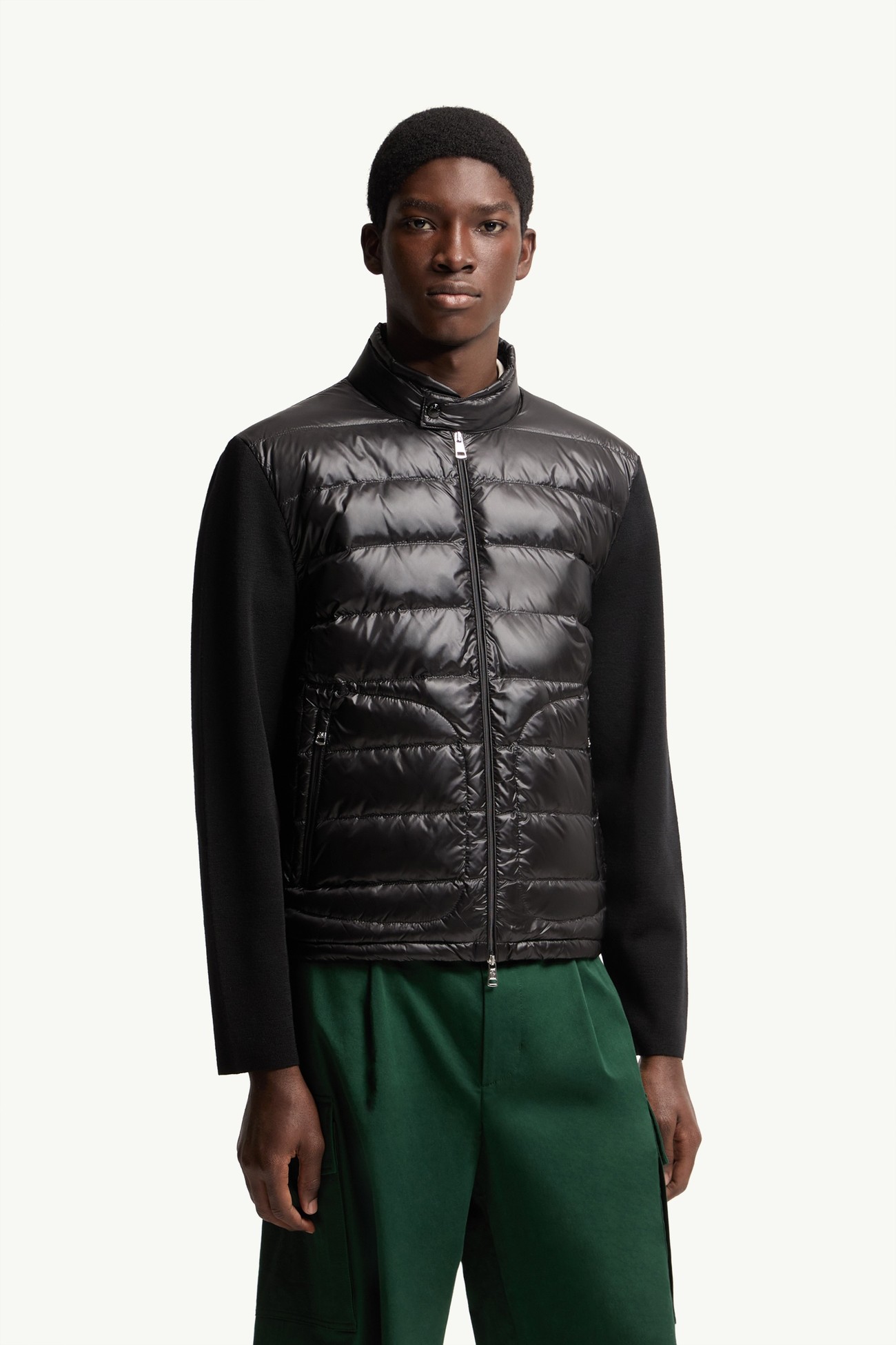 Cardigan zippé matelassé en laine Hommes Noir Moncler 3