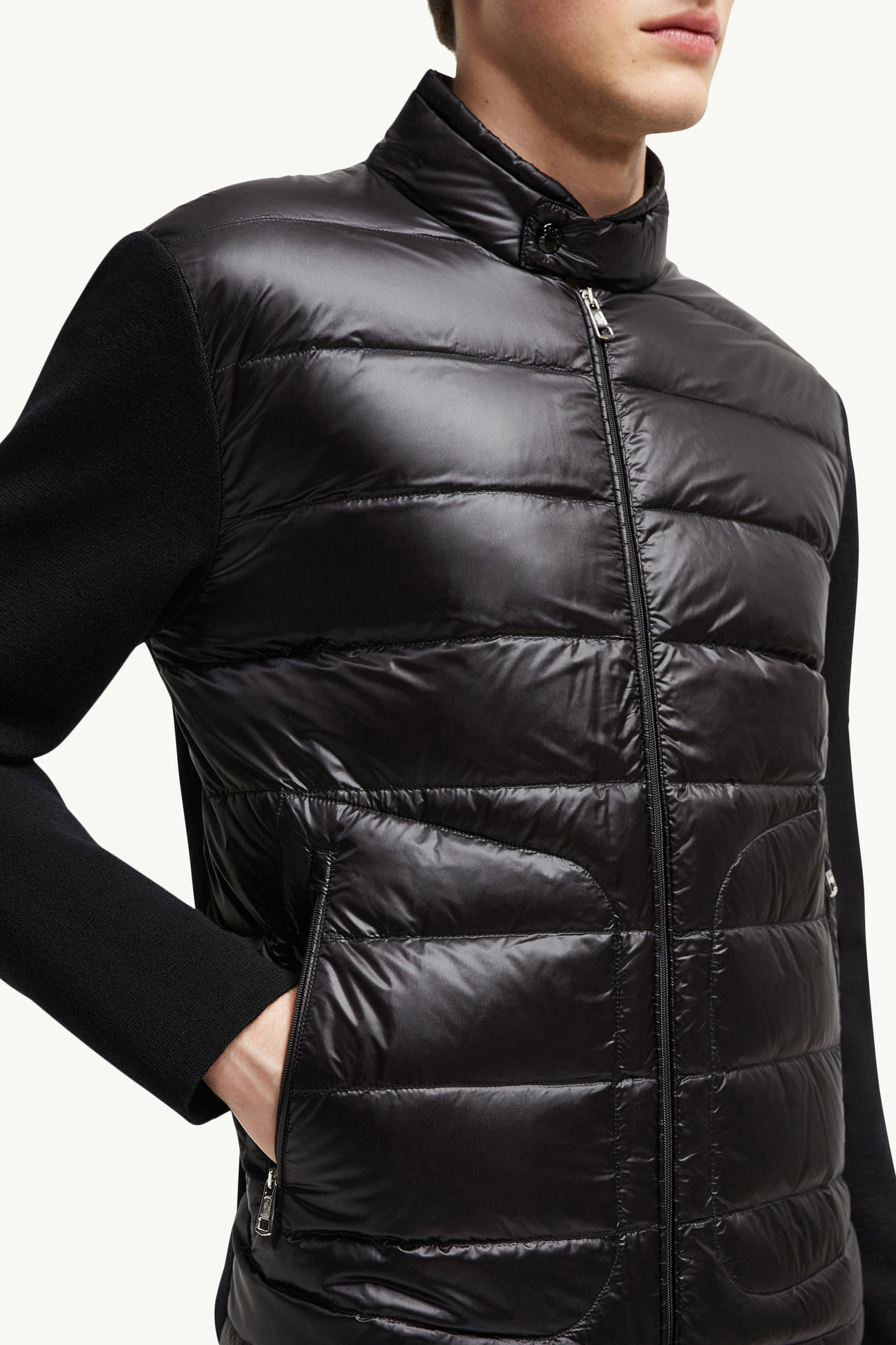 夾層羊毛拉鏈開襟毛衣 男士 黑色 Moncler 5