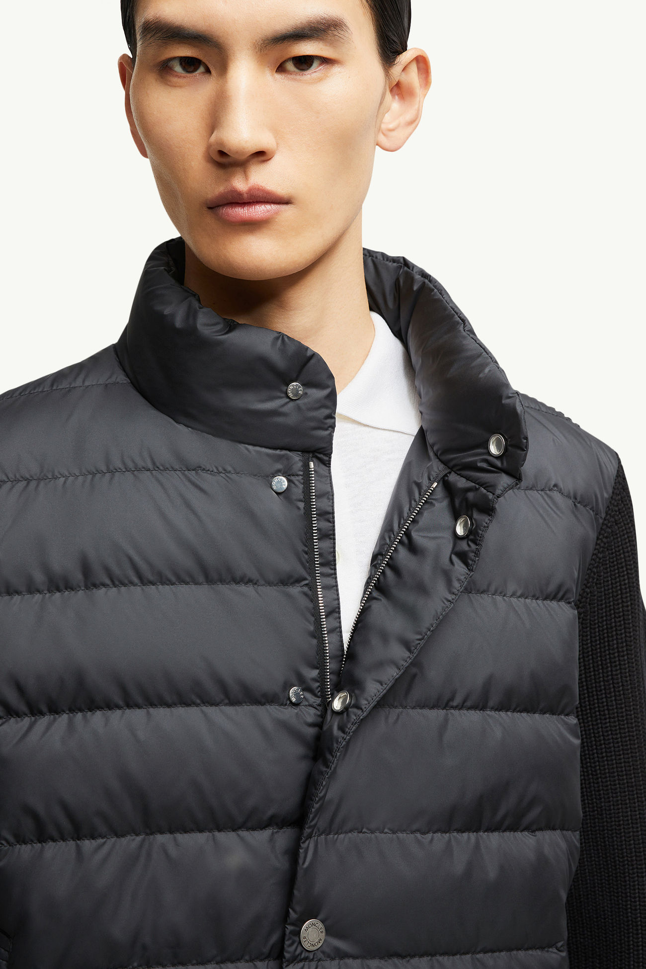 夾層棉質拉鏈開襟毛衣 男士 黑色 Moncler 6