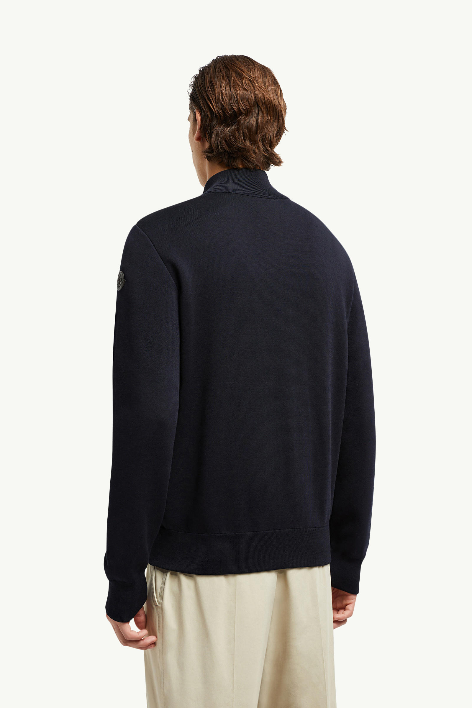 Cardigan imbottito in crêpe di cotone con zip Uomo Blu Navy Moncler 4