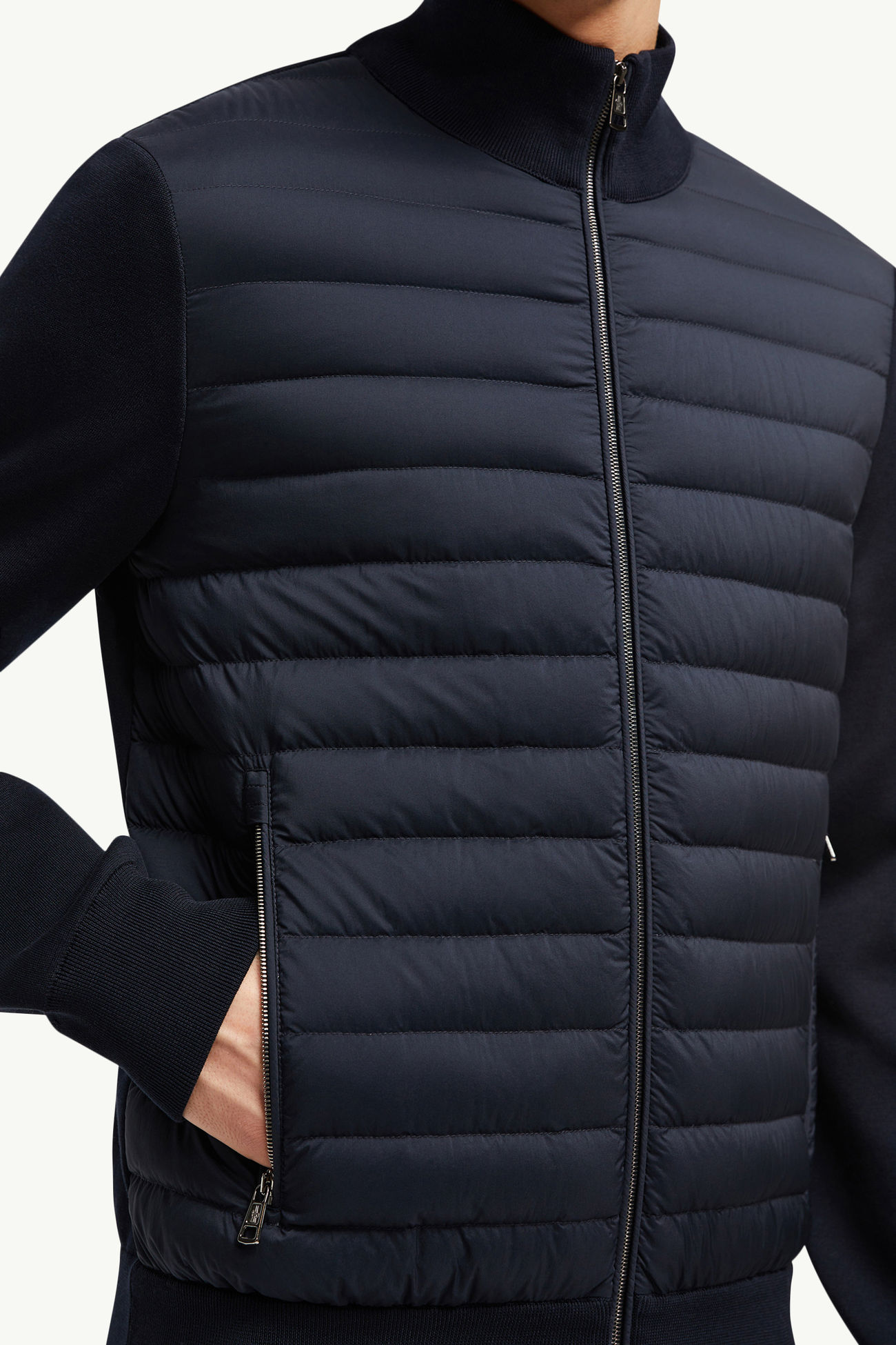 Wattierte Strickjacke aus Baumwoll-Krepp mit Reißverschluss Herren Navyblau Moncler 5