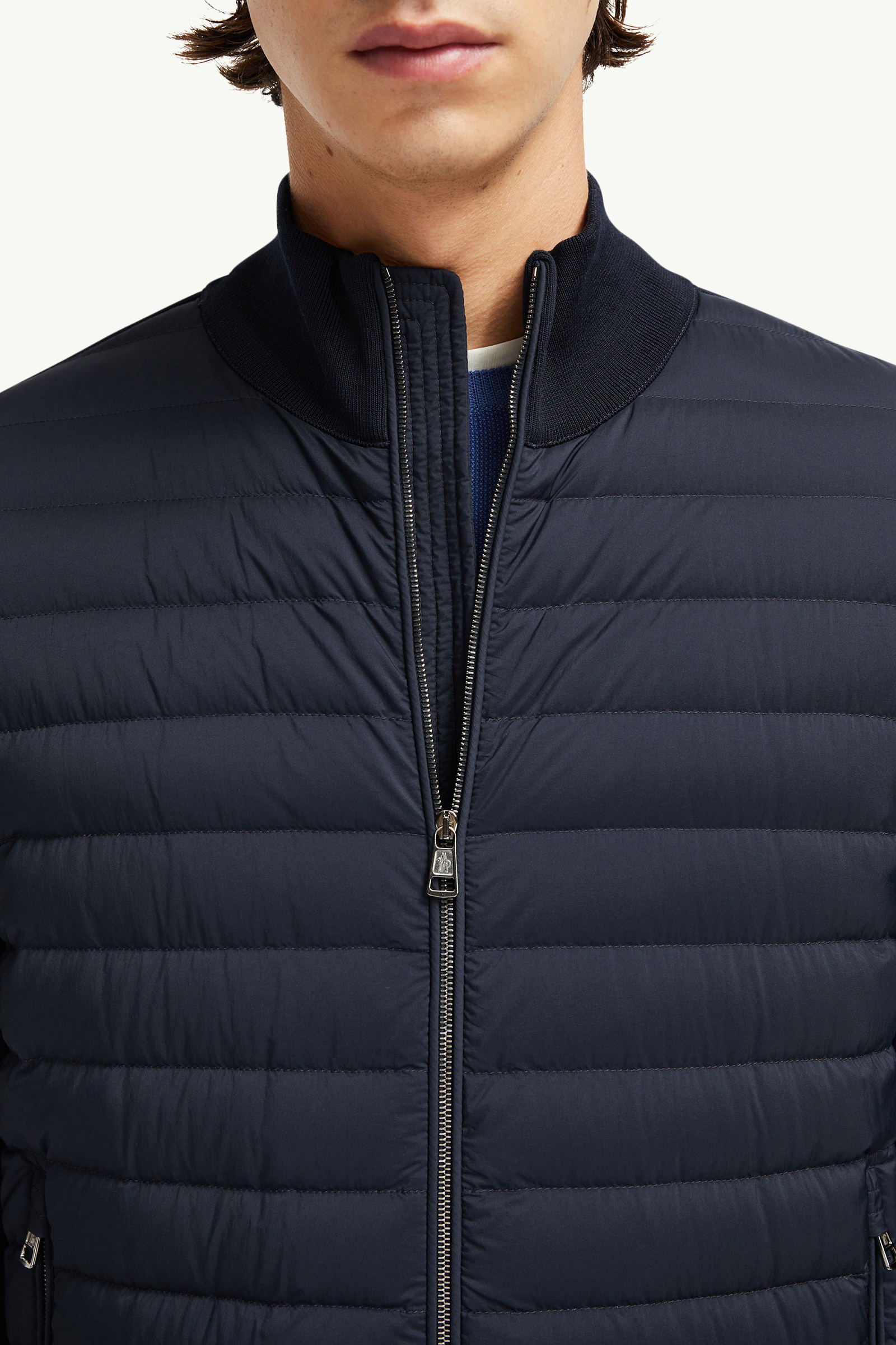 Cardigan imbottito in crêpe di cotone con zip Uomo Blu Navy Moncler 6