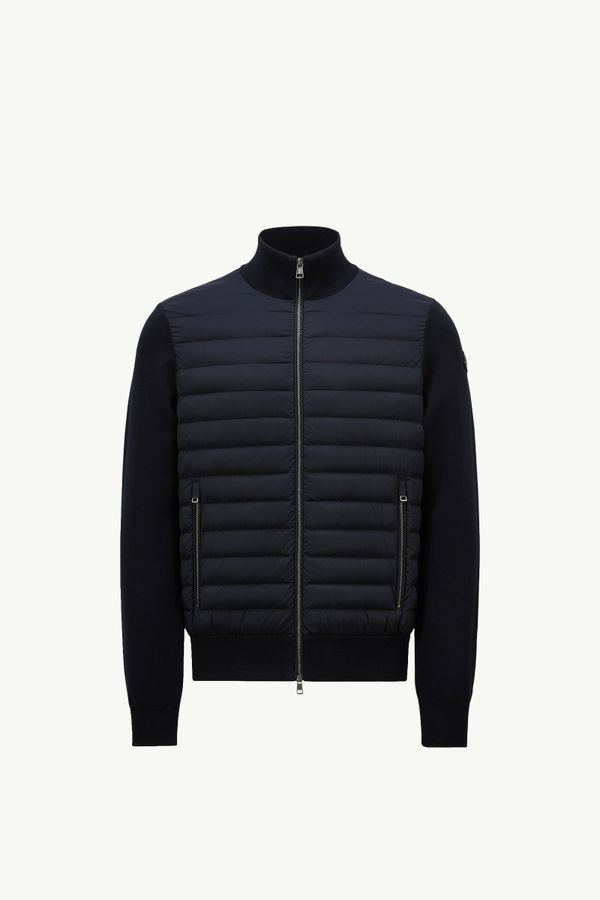 Padded Crêpe Cotton Zip-Up Cardigan Men Navy Blue Moncler 2