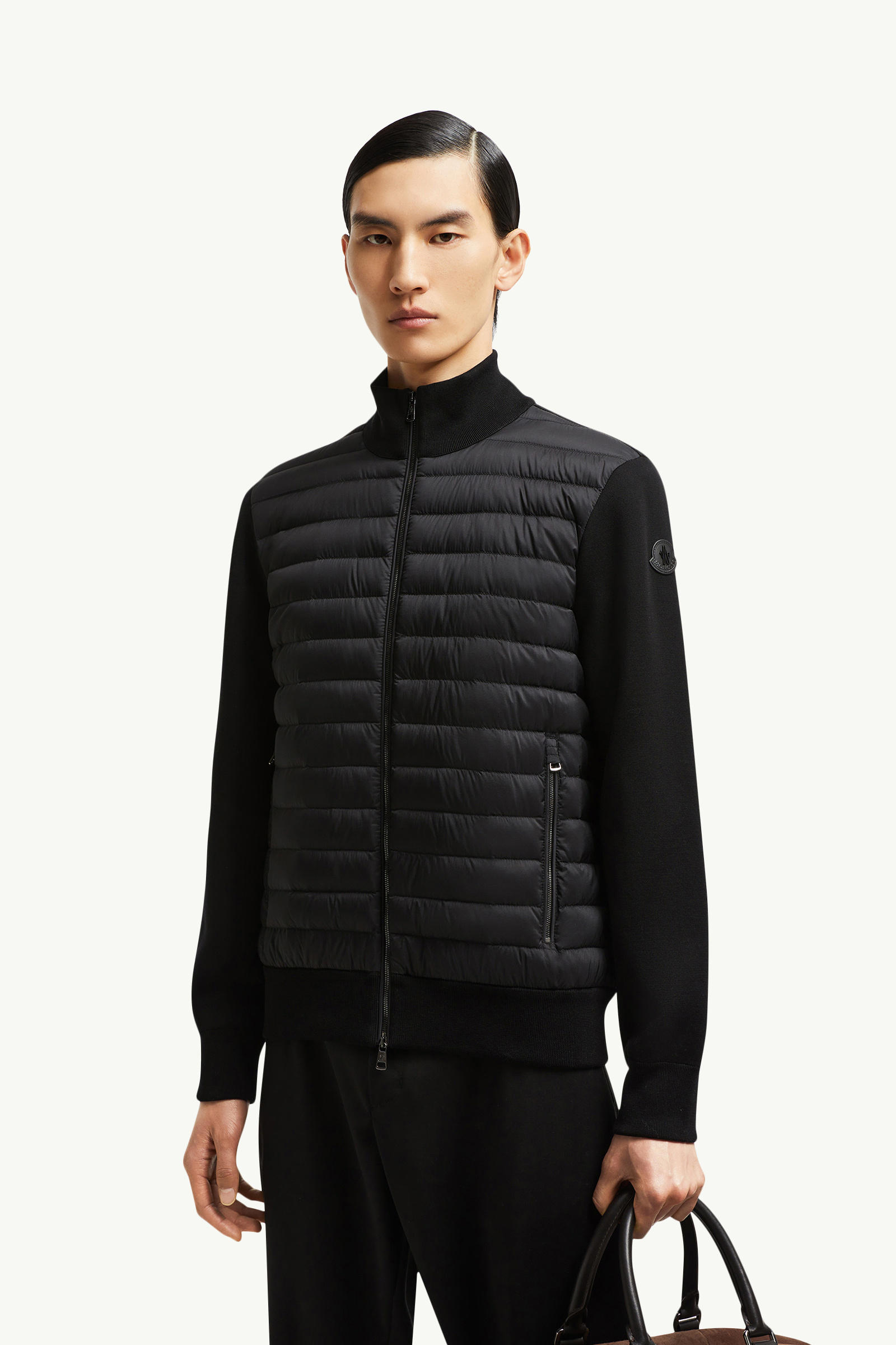Padded Crêpe Cotton Zip-Up Cardigan Men Black Moncler 0