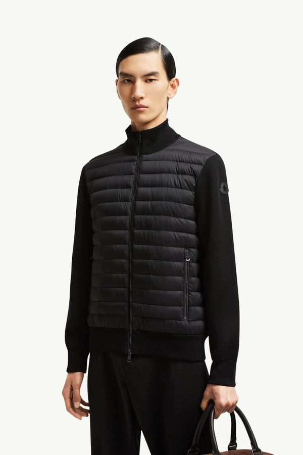 Wattierte Strickjacke aus Baumwoll-Krepp mit Reißverschluss Herren Schwarz Moncler 0