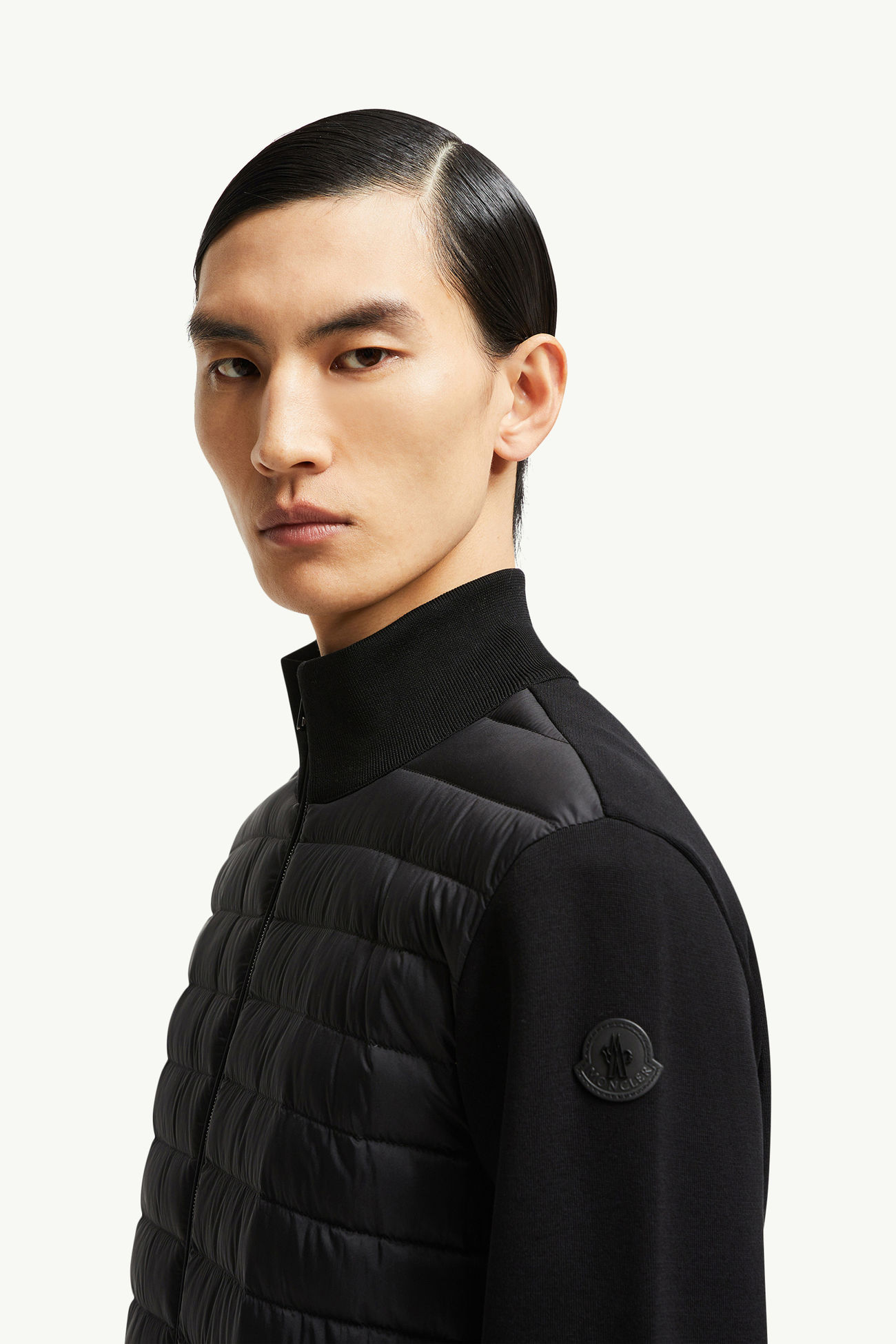 Cardigan zippé matelassé en coton Hommes Noir Moncler 1