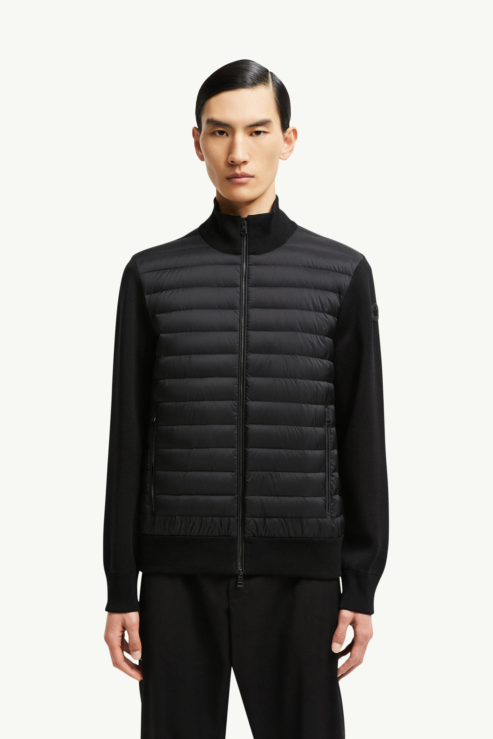 Padded Crêpe Cotton Zip-Up Cardigan Men Black Moncler 3