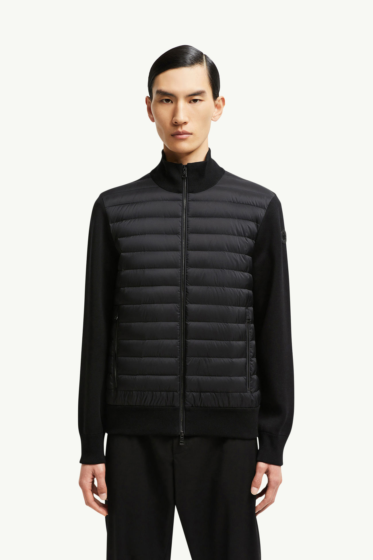 Sudadera acolchada de algodón de crepé con cremallera Hombre Negro Moncler 3