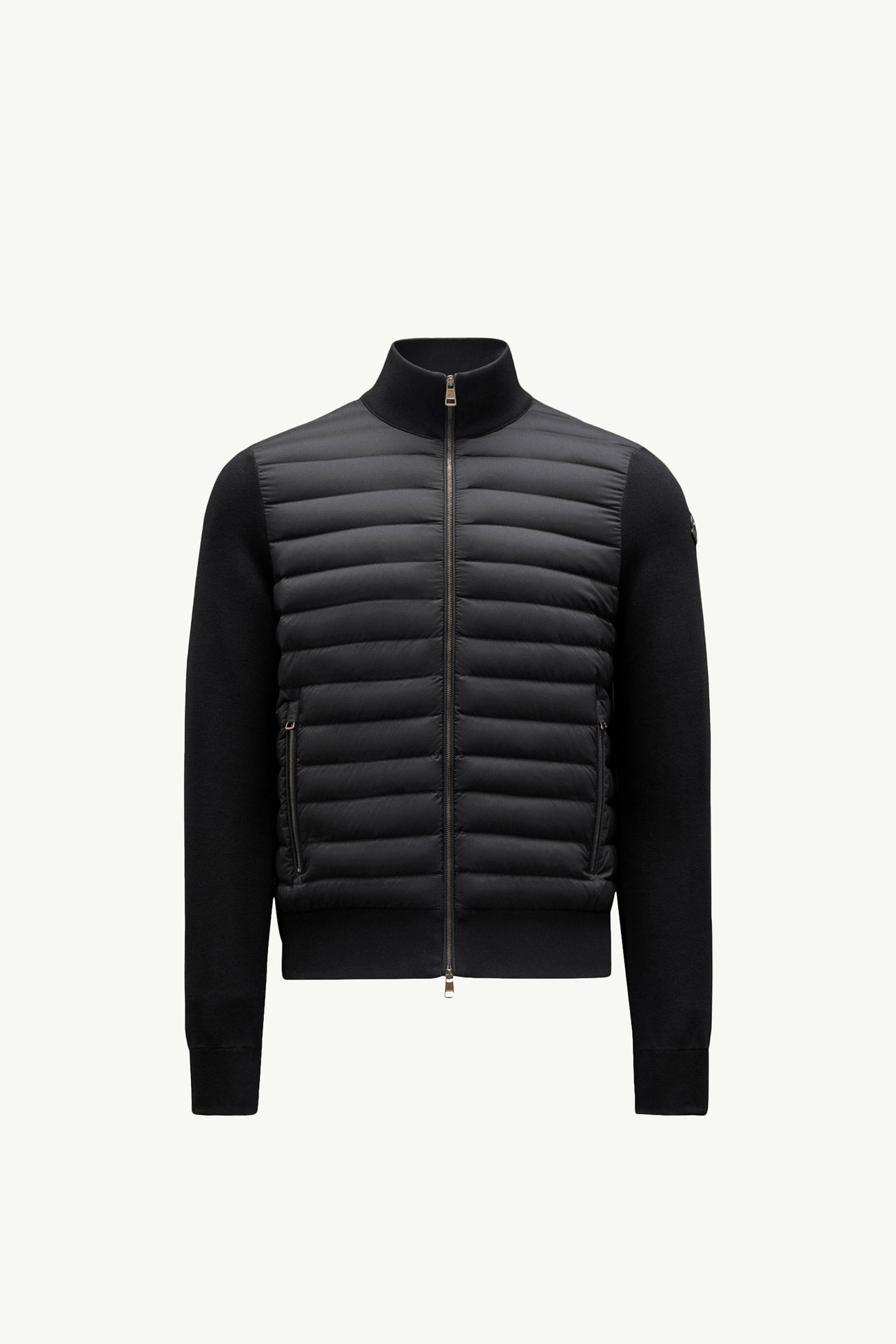 夾層縐紗棉質拉鏈開襟毛衣 男士 黑色 Moncler 2