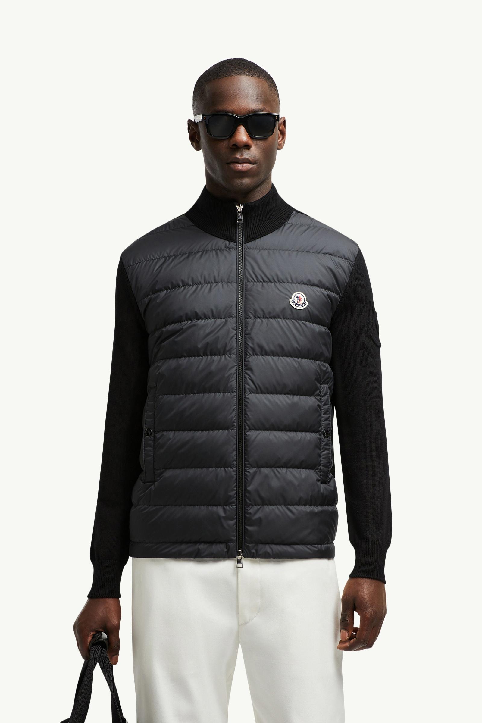 Black Padded Cotton Zip-Up Cardigan - Sweaters & Cardigans