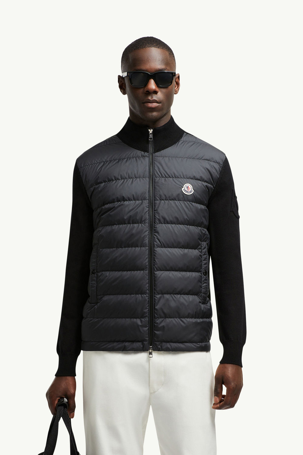 Padded Cotton Zip-Up Cardigan Men Black Moncler 0