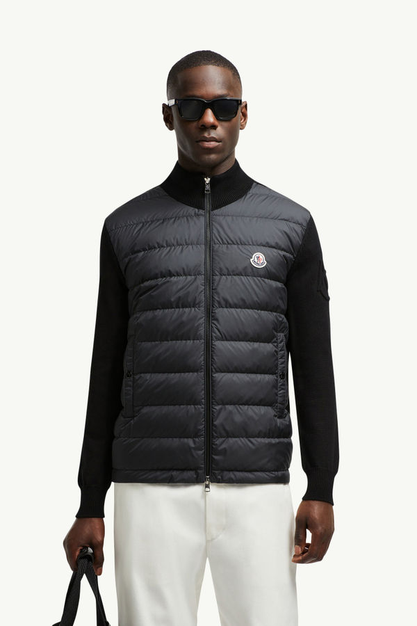 Padded Cotton Zip-Up Cardigan Men Black Moncler 0