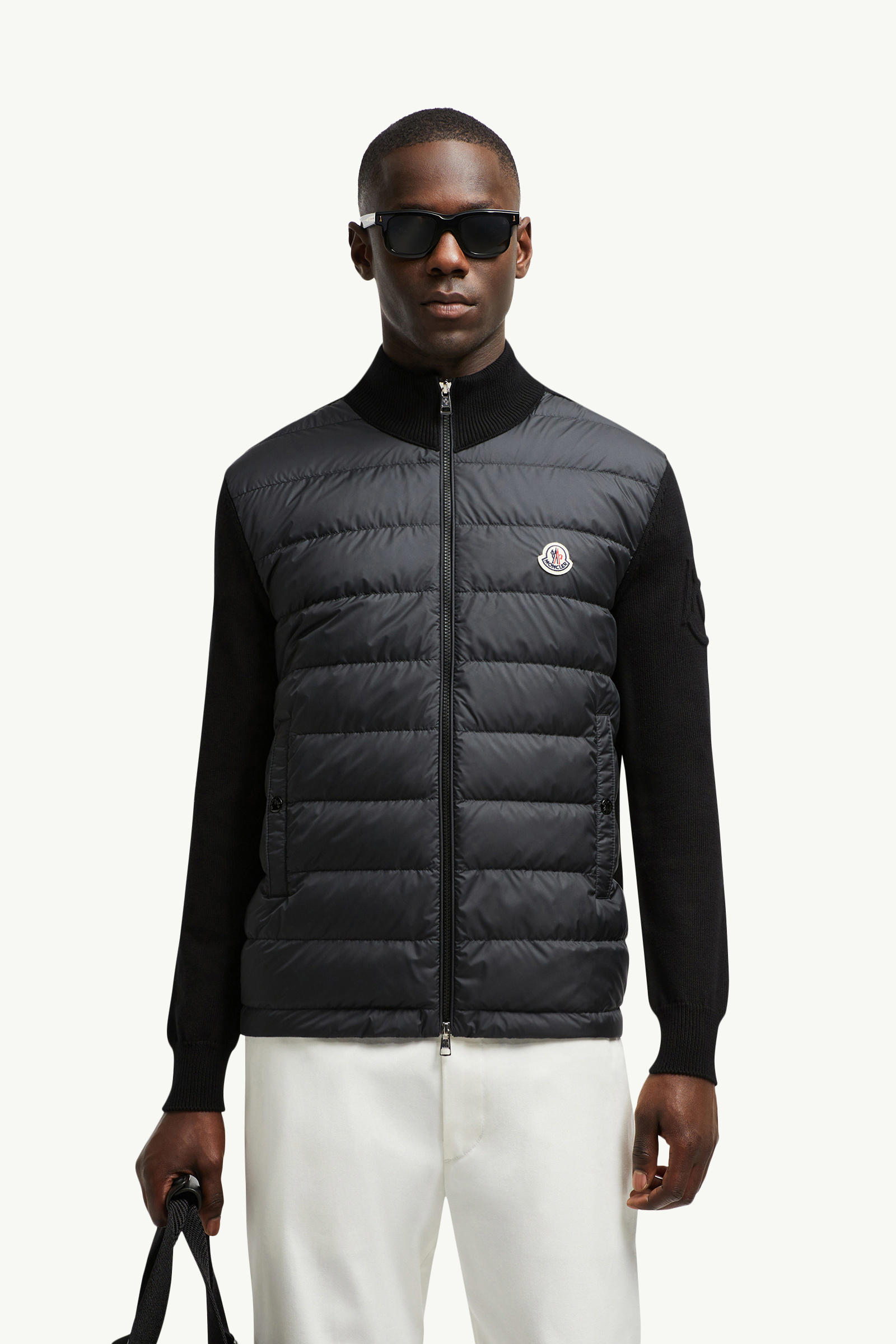 Padded Cotton Zip-Up Cardigan Men Black Moncler 0