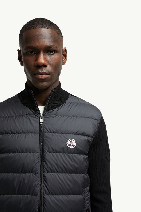 Padded Cotton Zip-Up Cardigan Men Black Moncler 1