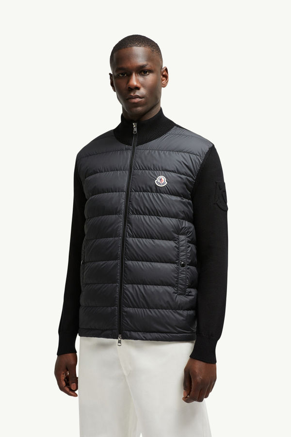 Padded Cotton Zip-Up Cardigan Men Black Moncler 3