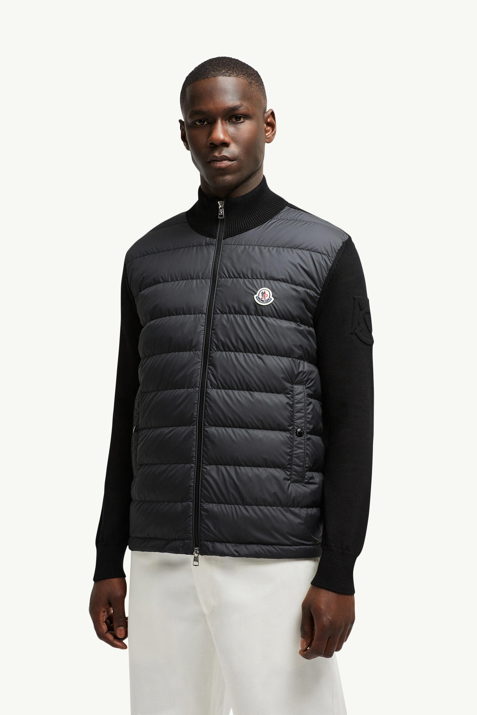 Padded Cotton Zip-Up Cardigan Men Black Moncler 3