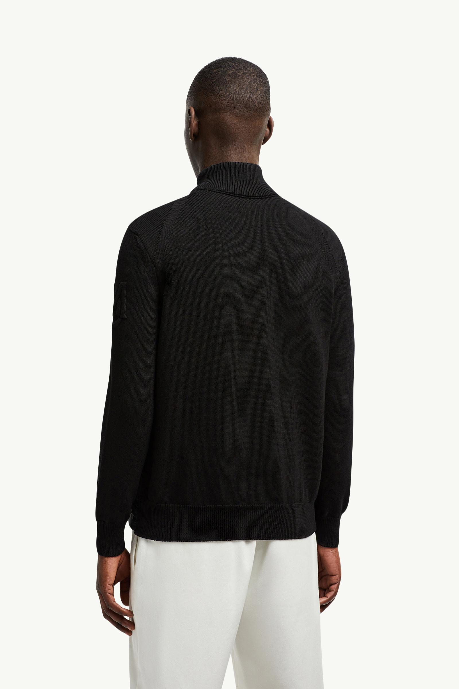 Black Padded Cotton Zip-Up Cardigan - Sweaters & Cardigans