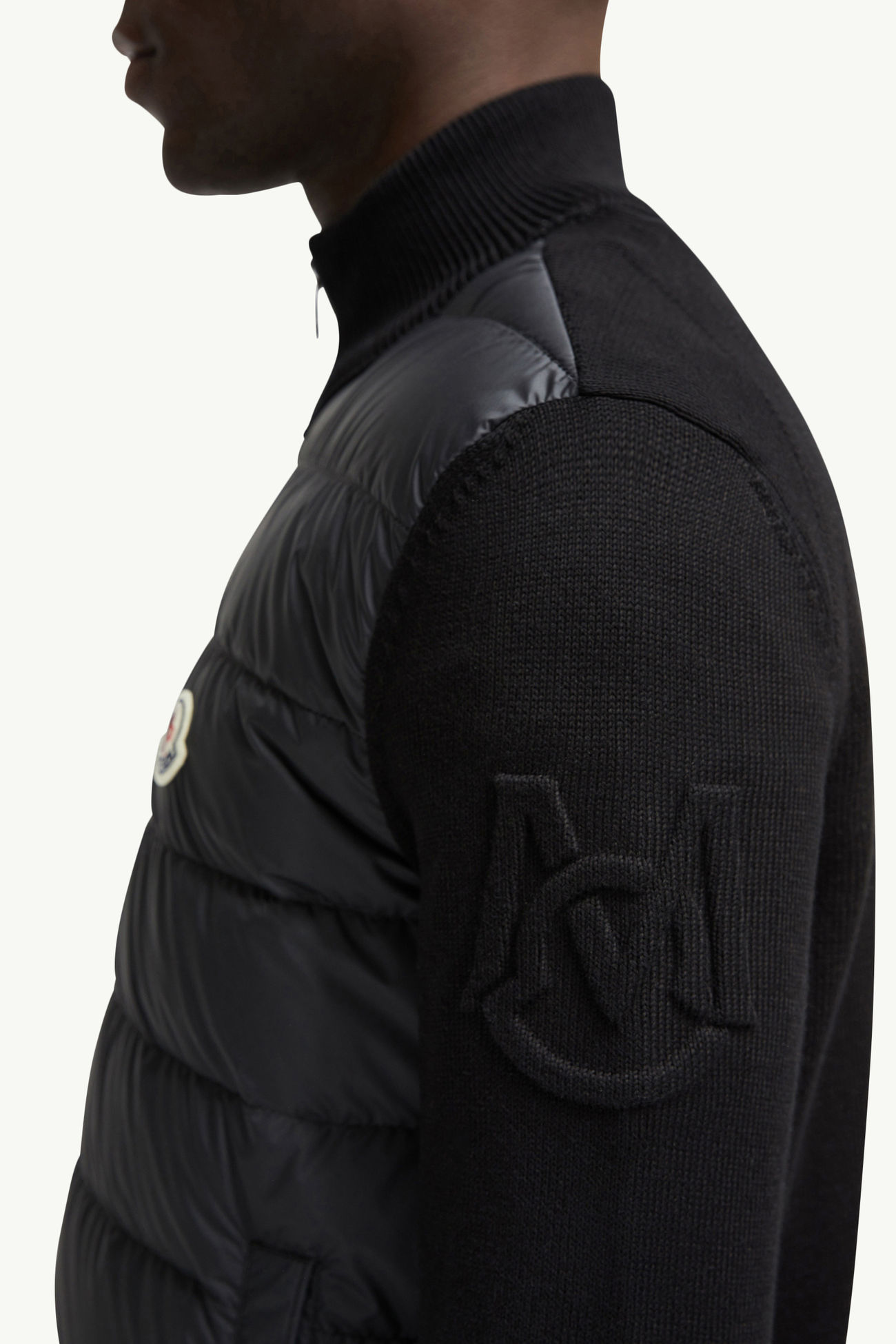 Cardigan zippé matelassé en coton Hommes Noir Moncler 5