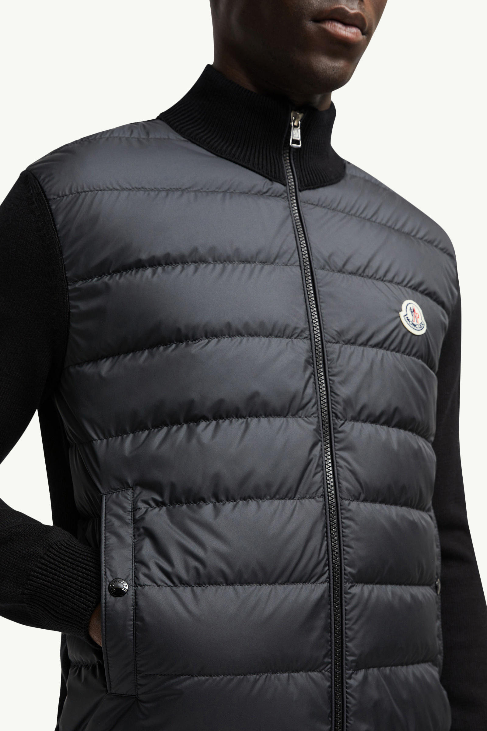 Padded Cotton Zip-Up Cardigan Men Black Moncler 6