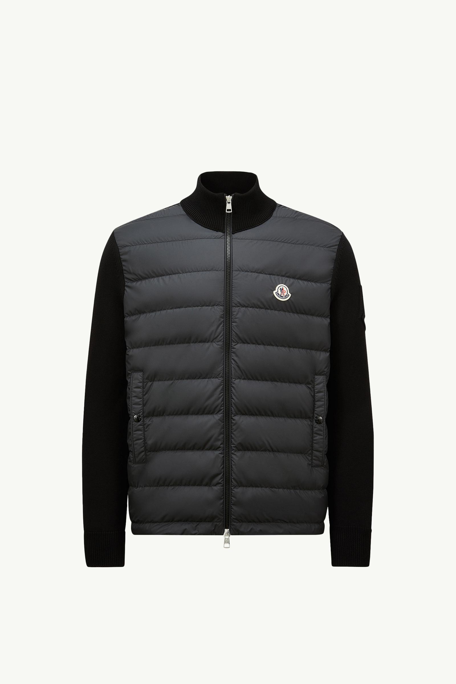 美品　MONCLER ブラック ジップアップカーディガン Black Padded Cotton Zip-Up Cardigan - Sweaters & Cardigans