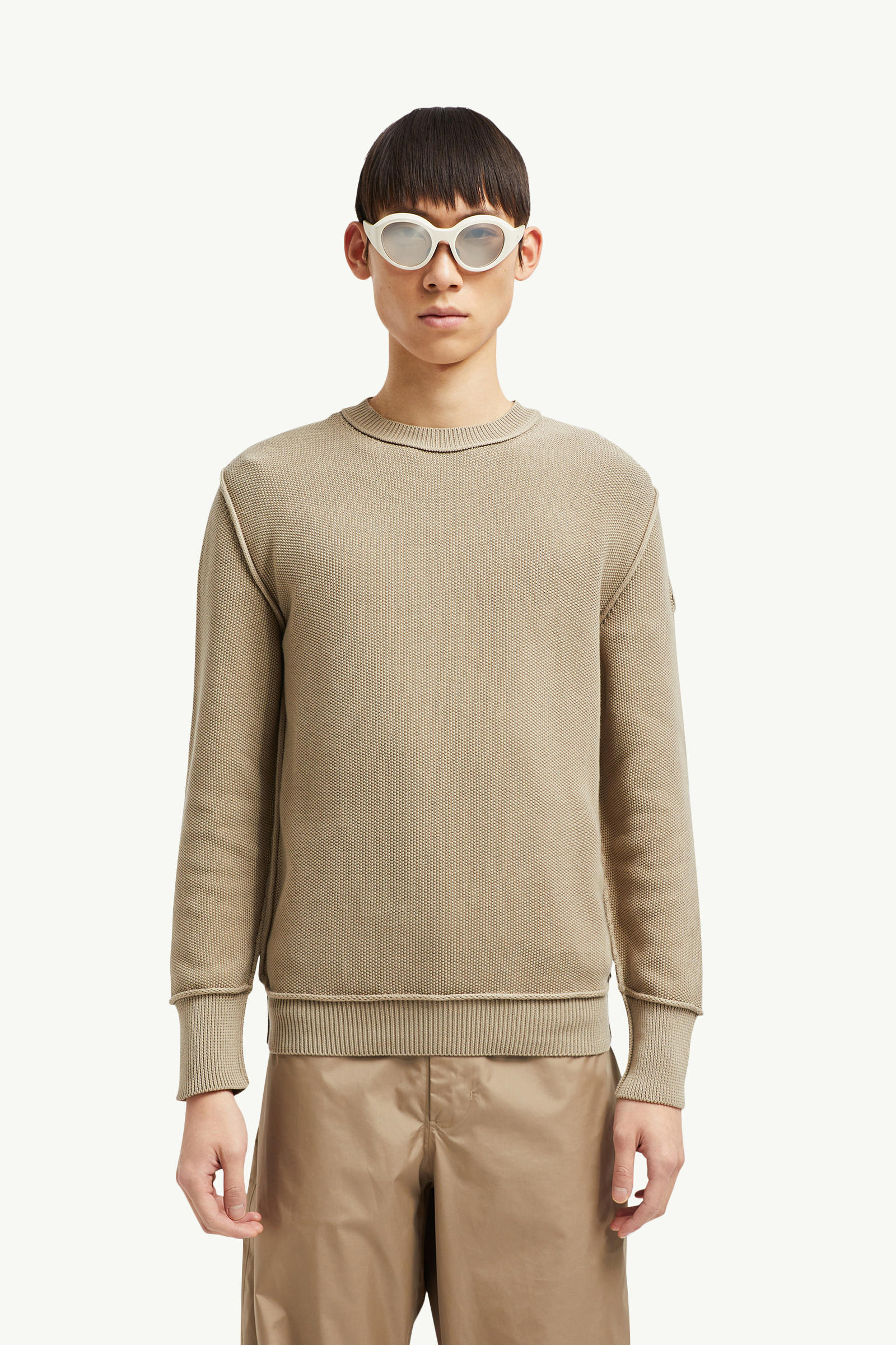 Textured Cotton Jumper Men Light Beige Moncler 0