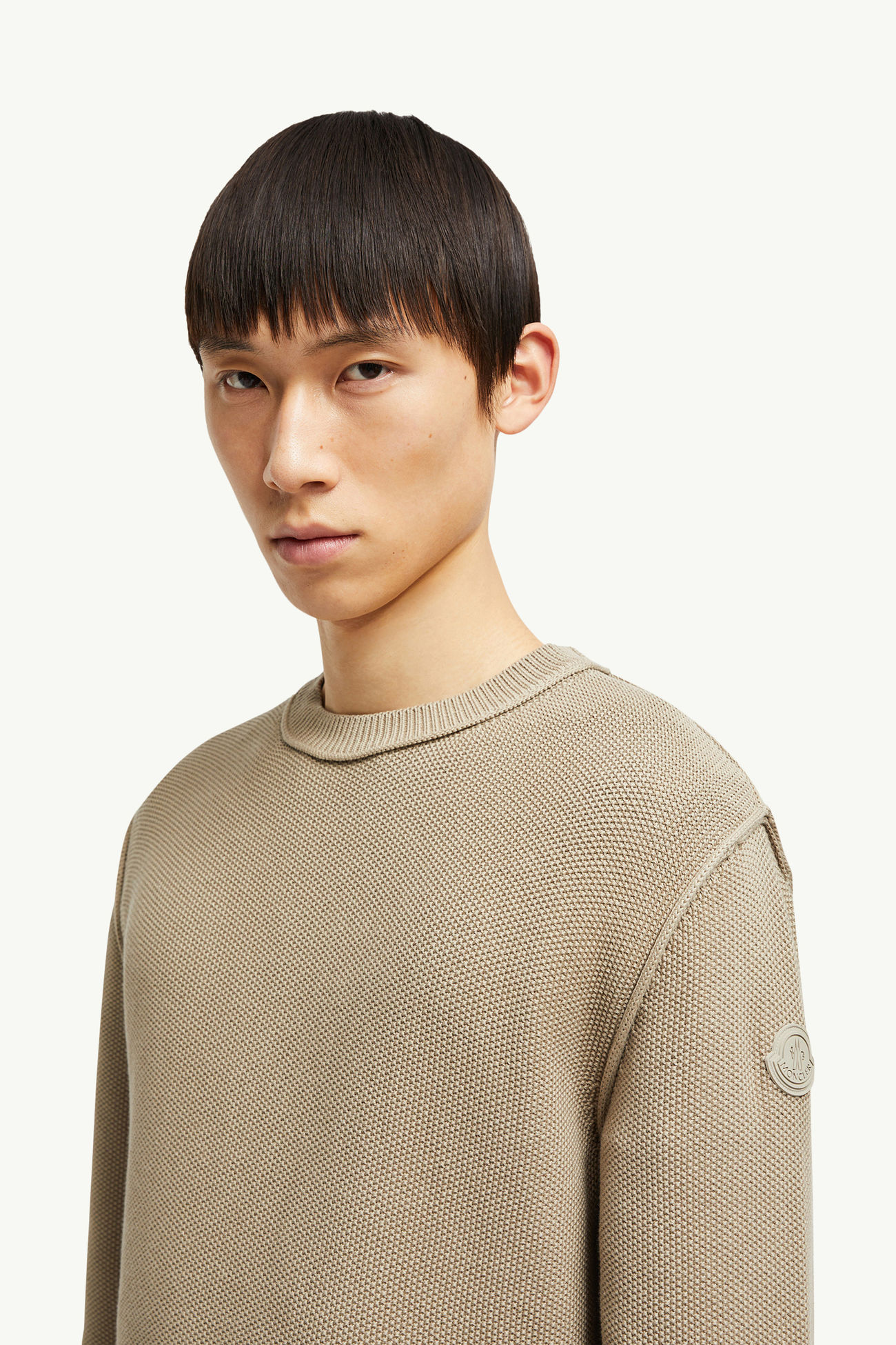 Textured Cotton Jumper Men Light Beige Moncler 1