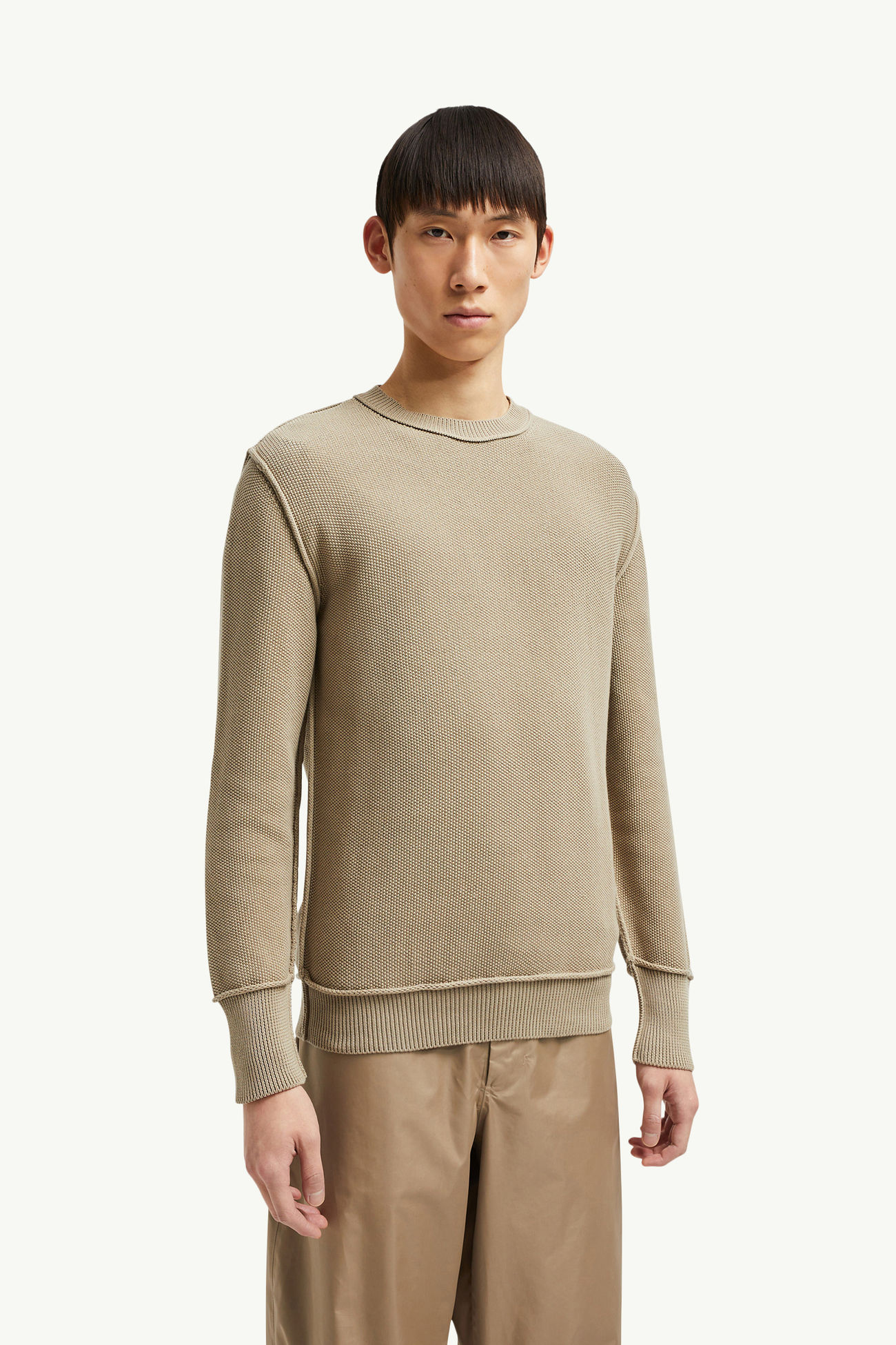 Textured Cotton Jumper Men Light Beige Moncler 3