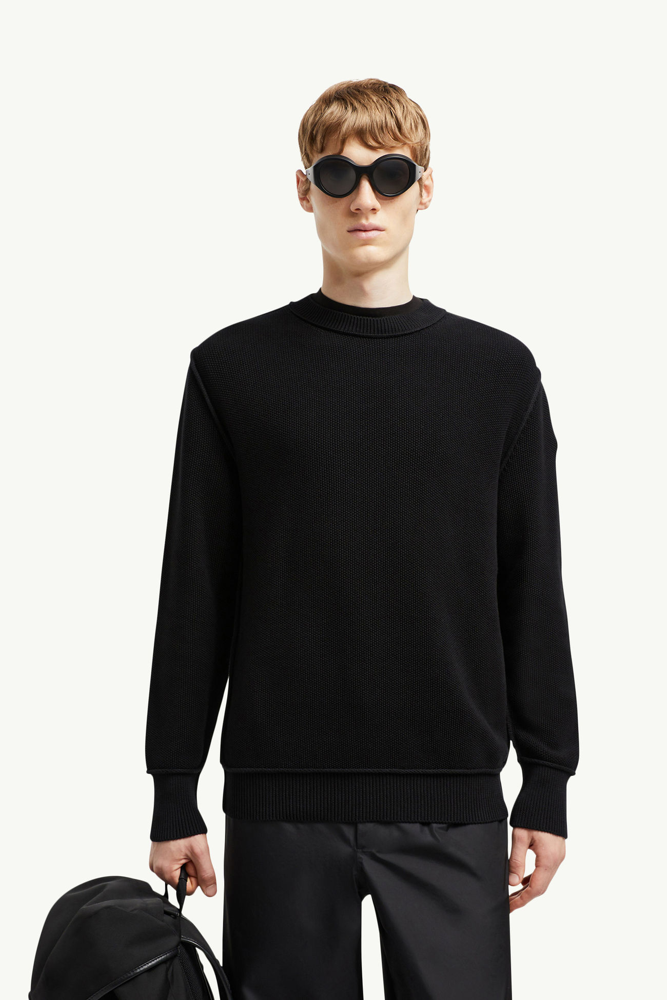 Textured Cotton Jumper Men Black Moncler 0