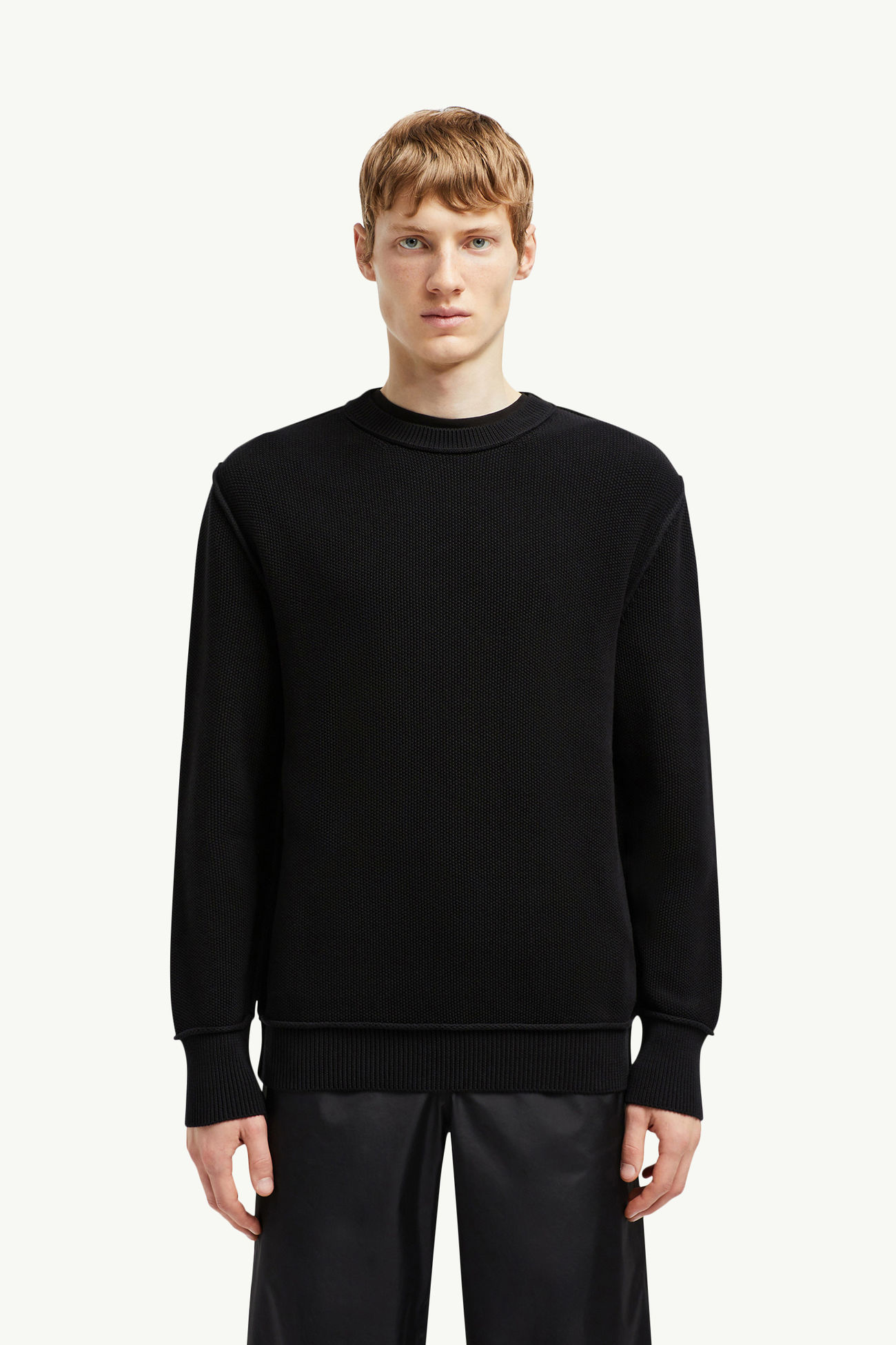 Textured Cotton Jumper Men Black Moncler 3